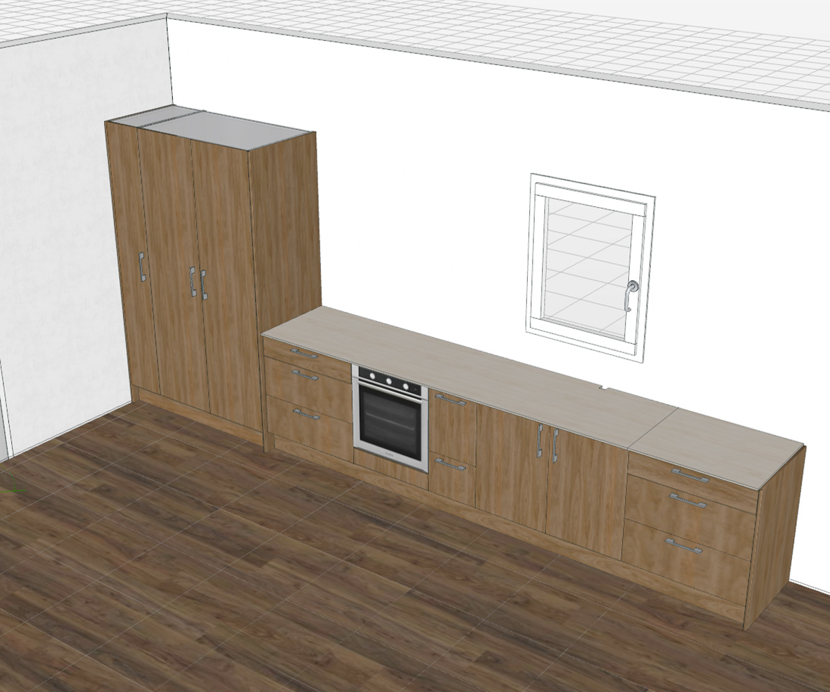 3D render of wood kitchen