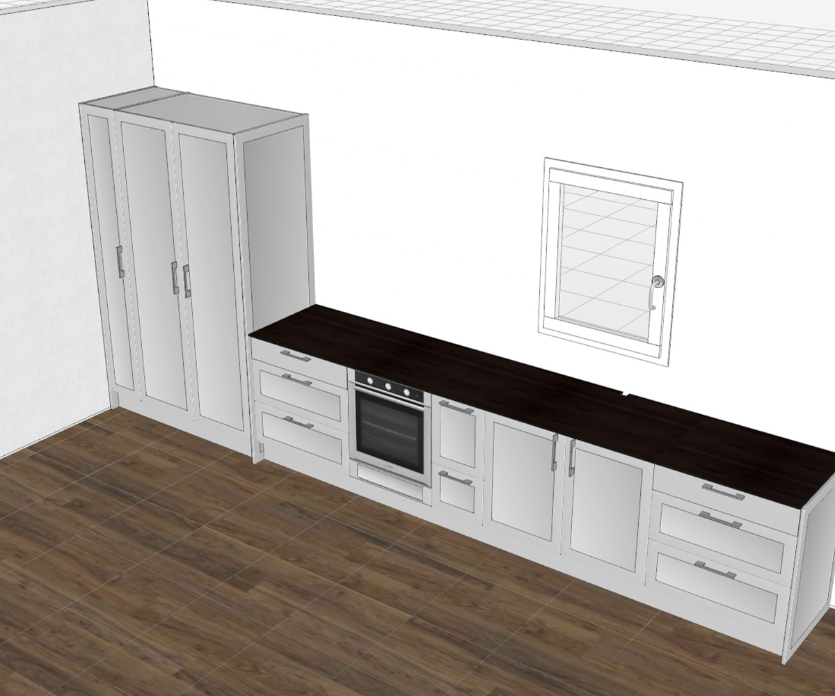 3D render of white kitchen